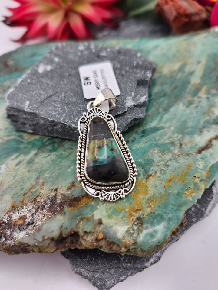 Southwest 925 Sterling Silver Midnight Turquoise Pendant