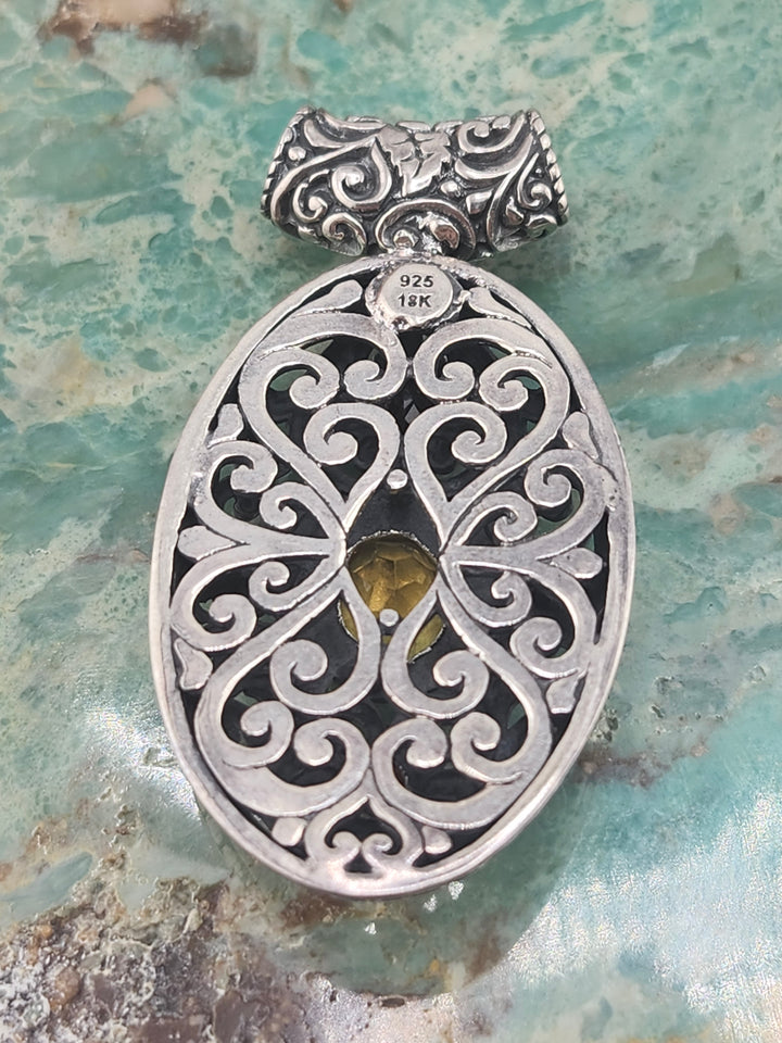 Bali 925 Sterling Silver/18K and Mixed Gemstone Pendant