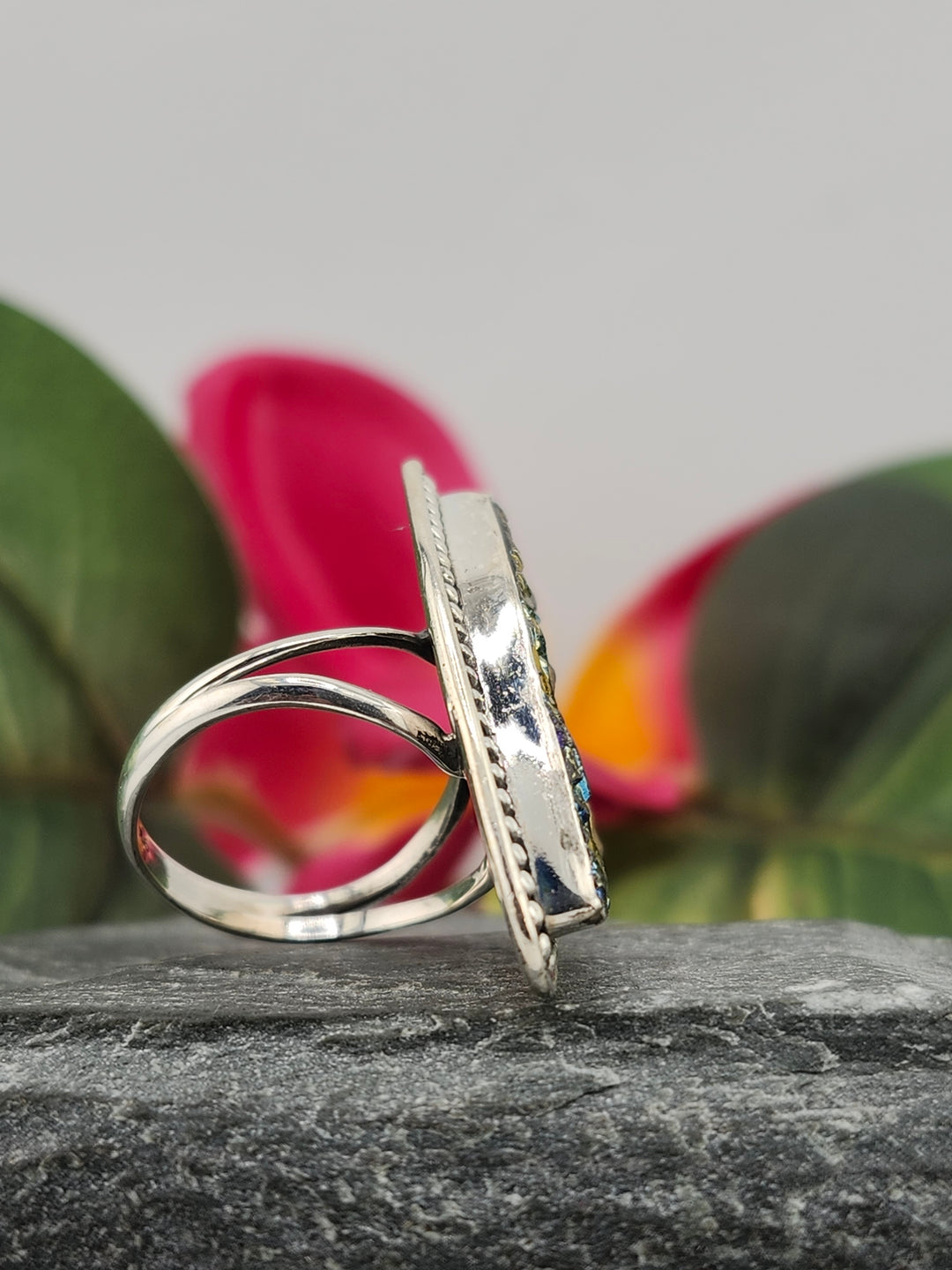 Titanium Druzy 925 Sterling Silver Ring Size 5