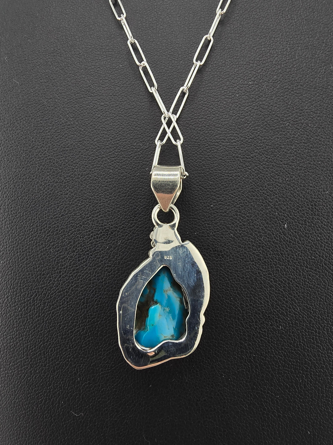 Raw Kingman Turquoise 925 sterling silver pendant w/ 18" 3mm paperclip Chain