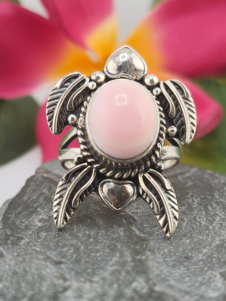 Queen Conch & 925 Sterling Silver Turtle Ring Size 10