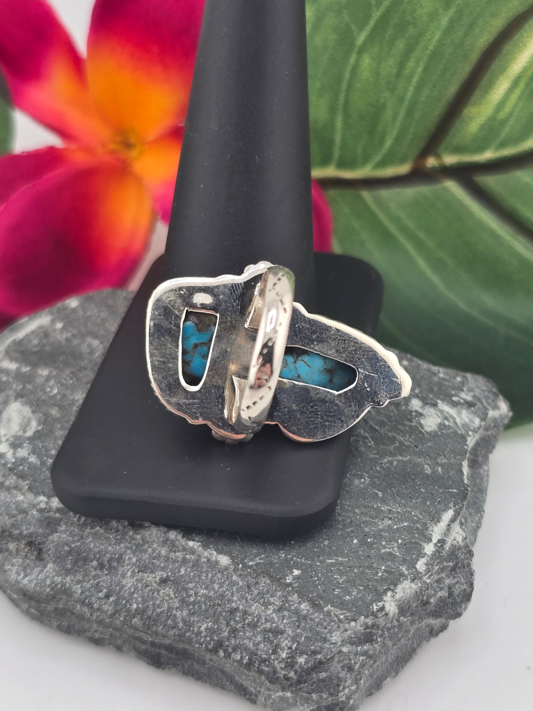 Double stone Kingman Turquoise sterling silver 925 ring size 7