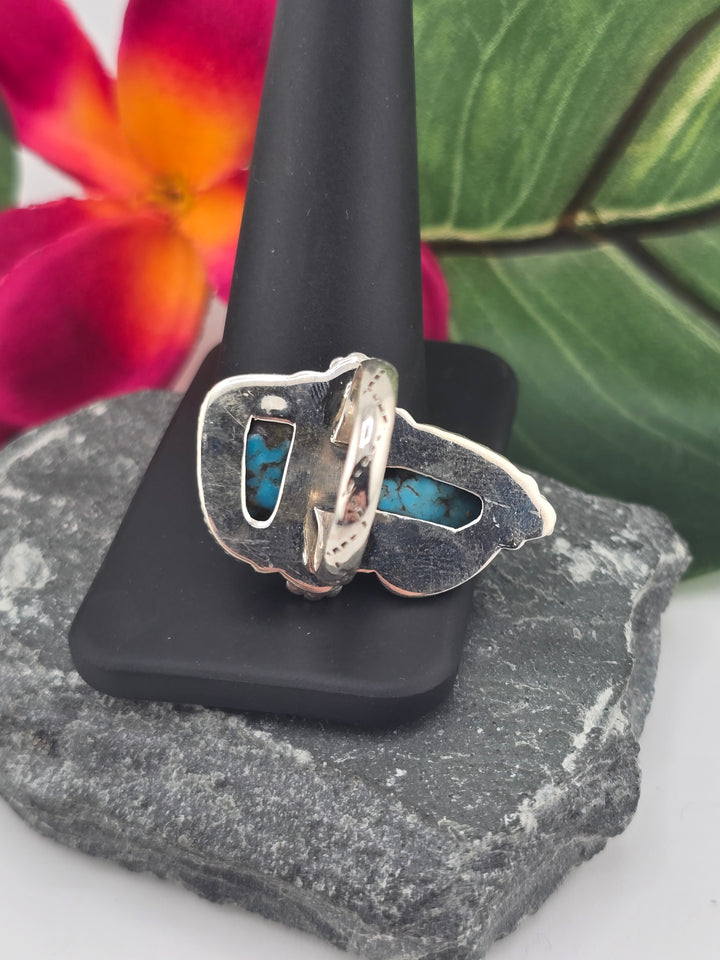 Double stone Kingman Turquoise sterling silver 925 ring size 7