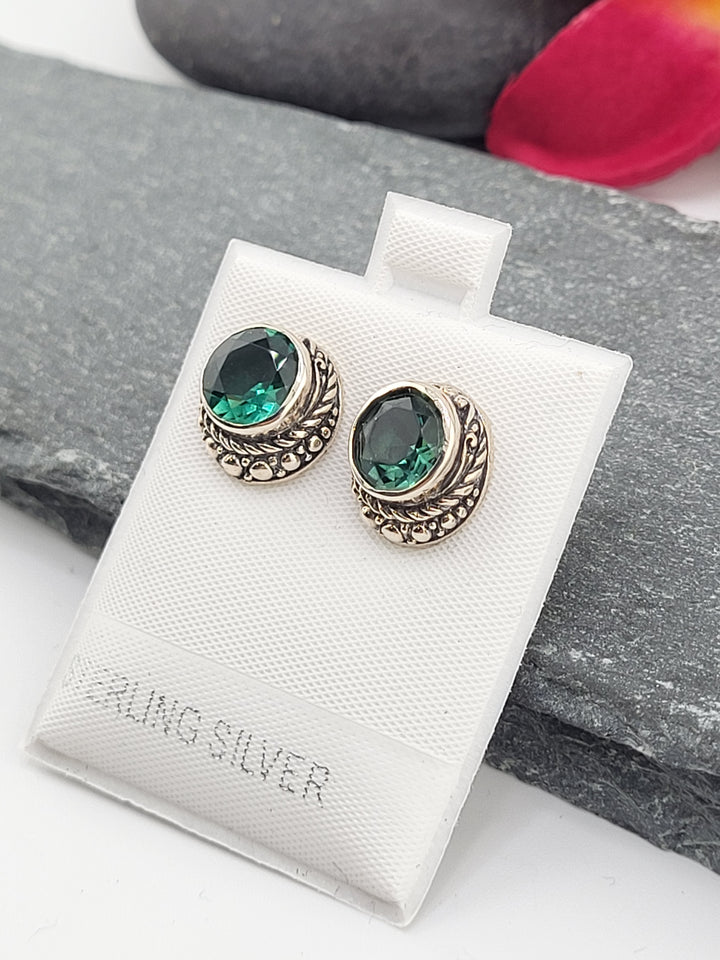 Green Quartz Post Back Studs