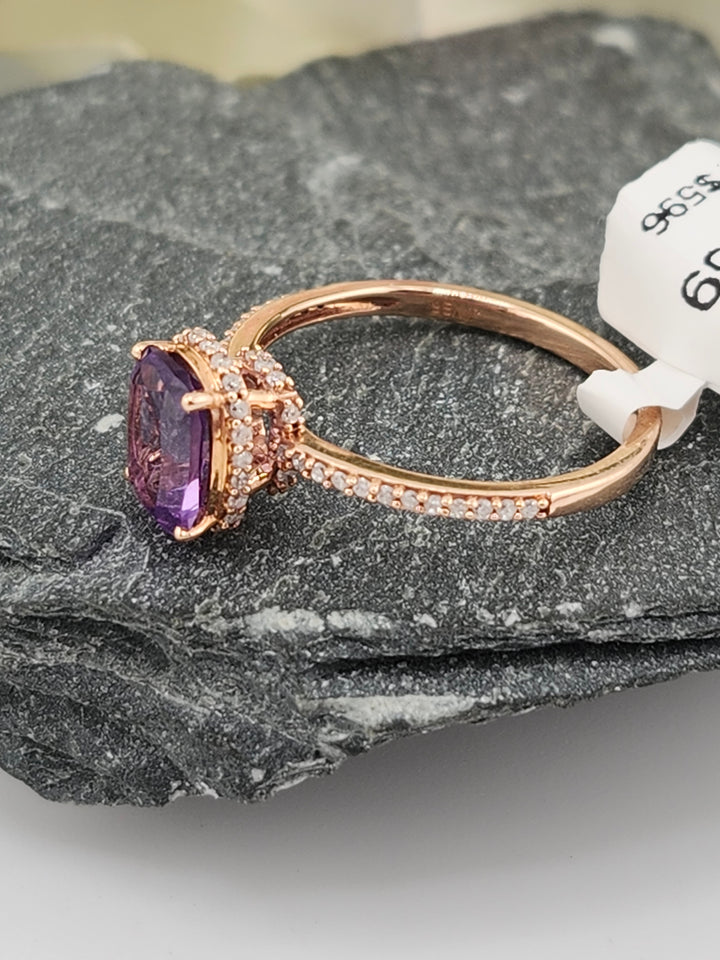 10K Rose Gold Diamond and Amethyst Ring