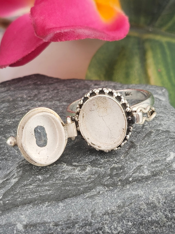 Blue Topaz and 925 Sterling Silver Locket Ring - Size 7.75