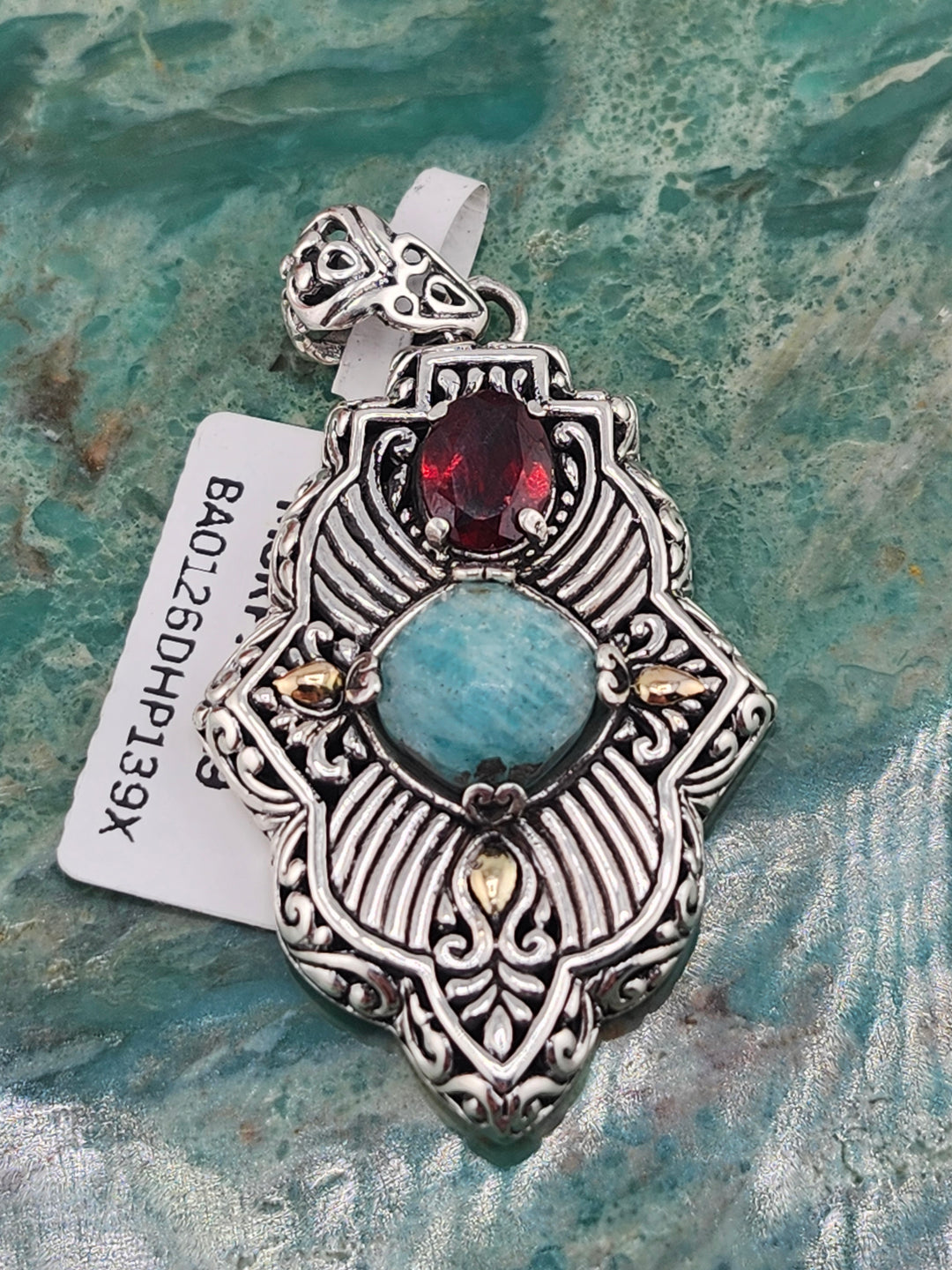 Bali 925 Sterling Silver/18K and Mixed Gemstone Pendant