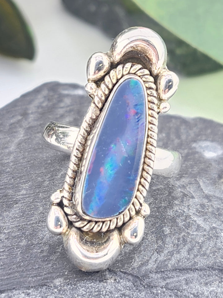 Australian Opal Doublet and 925 Sterling Silver Ring - Size 6.5