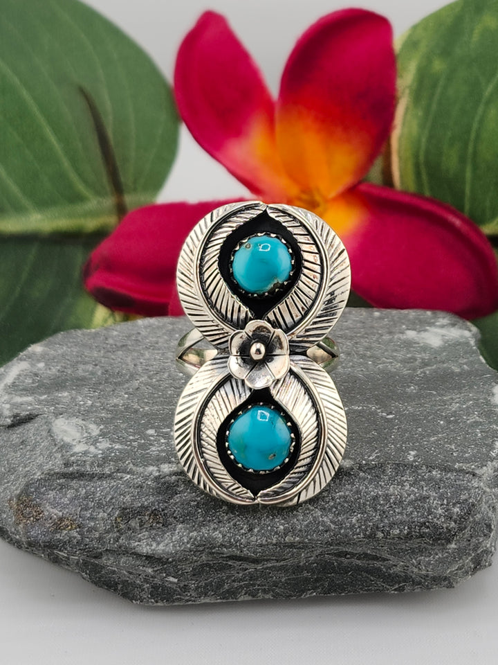 2 Stone Turquoise Ring Size 10.25
