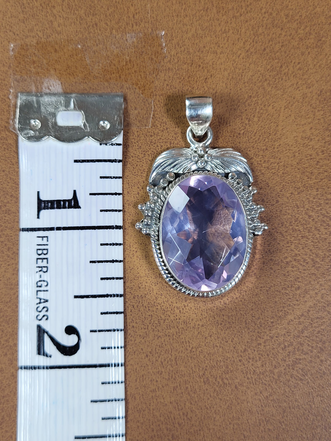 Natural Lavender Quartz 925 Sterling Silver Rose Cut Pendant - 1 1/2"