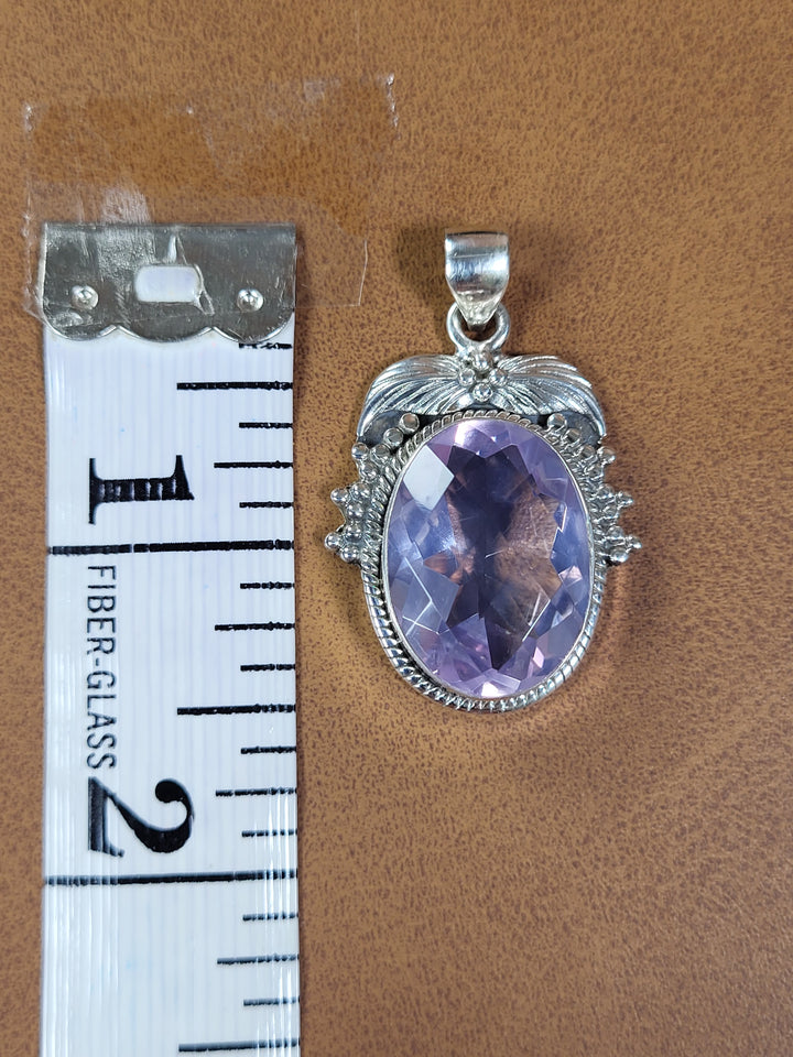 Natural Lavender Quartz 925 Sterling Silver Rose Cut Pendant - 1 1/2"