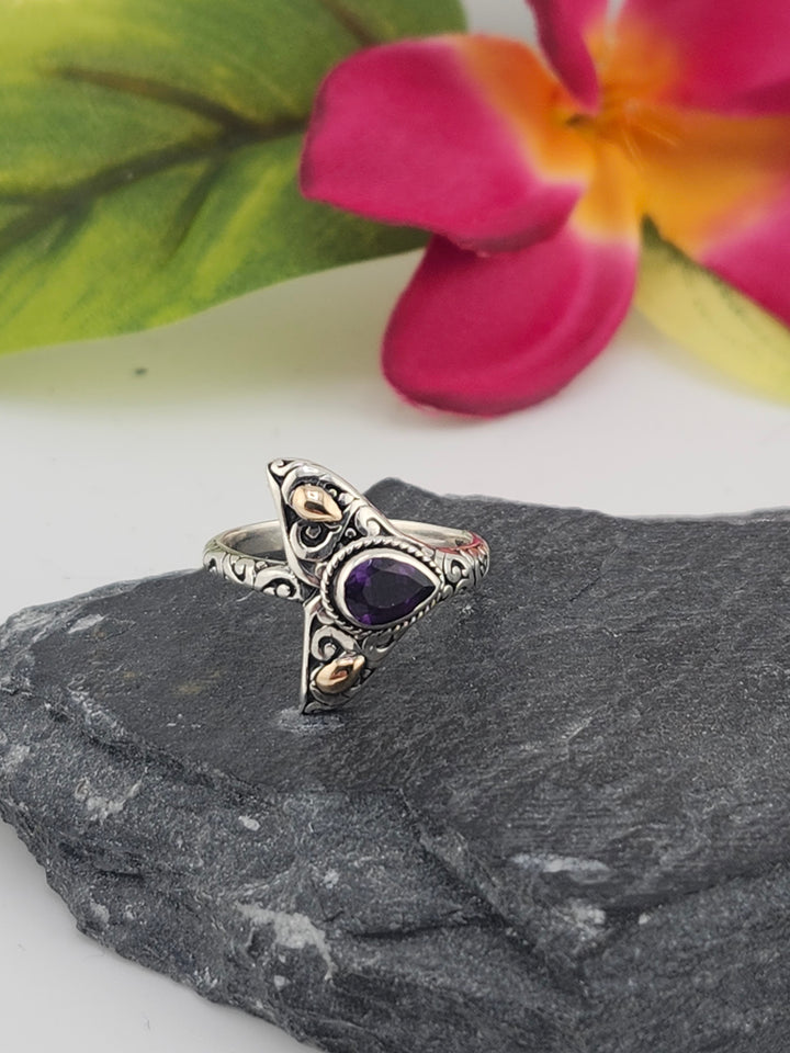 Amethyst with 18k Accent Bali Ring