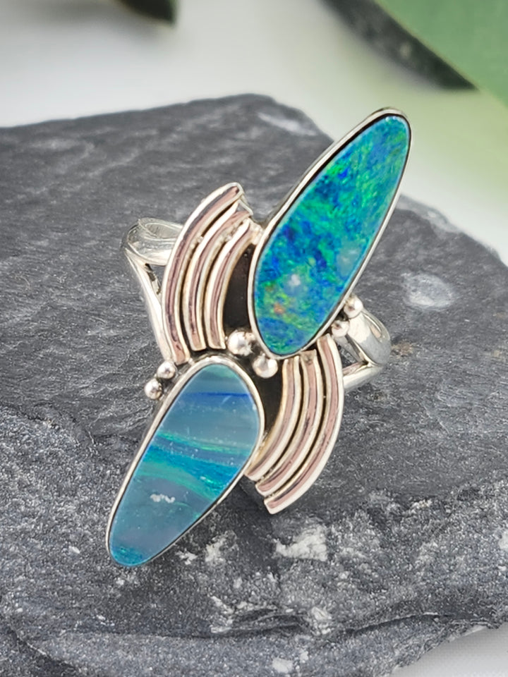Australian Opal Doublet and 925 Sterling Silver Ring - Size 8
