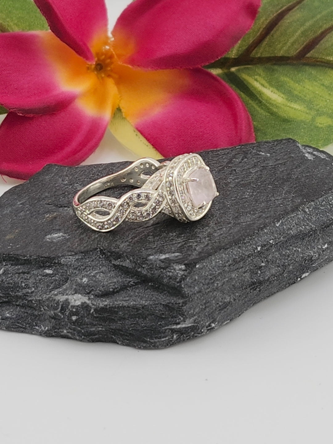 Morganite 925 Sterling Silver Ring w/cz