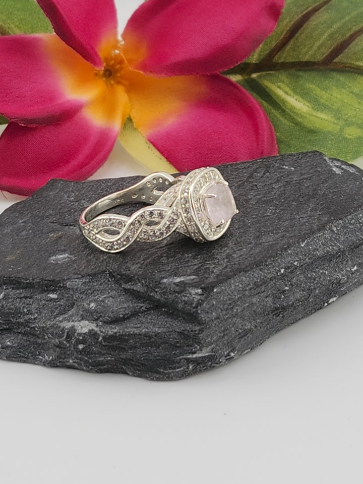 Morganite 925 Sterling Silver Ring w/cz