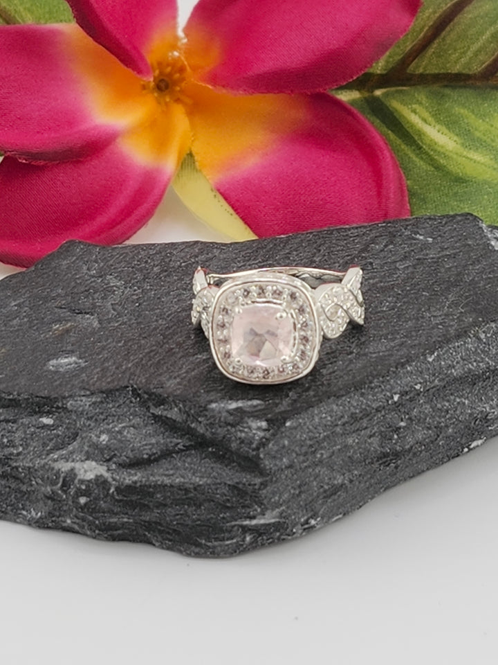 Morganite and 925 Sterling Silver Ring w/ cz