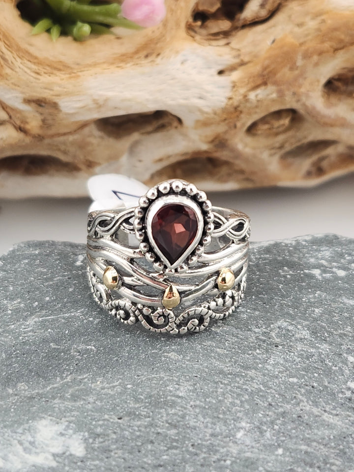 Garnet and 18K Accent Ring