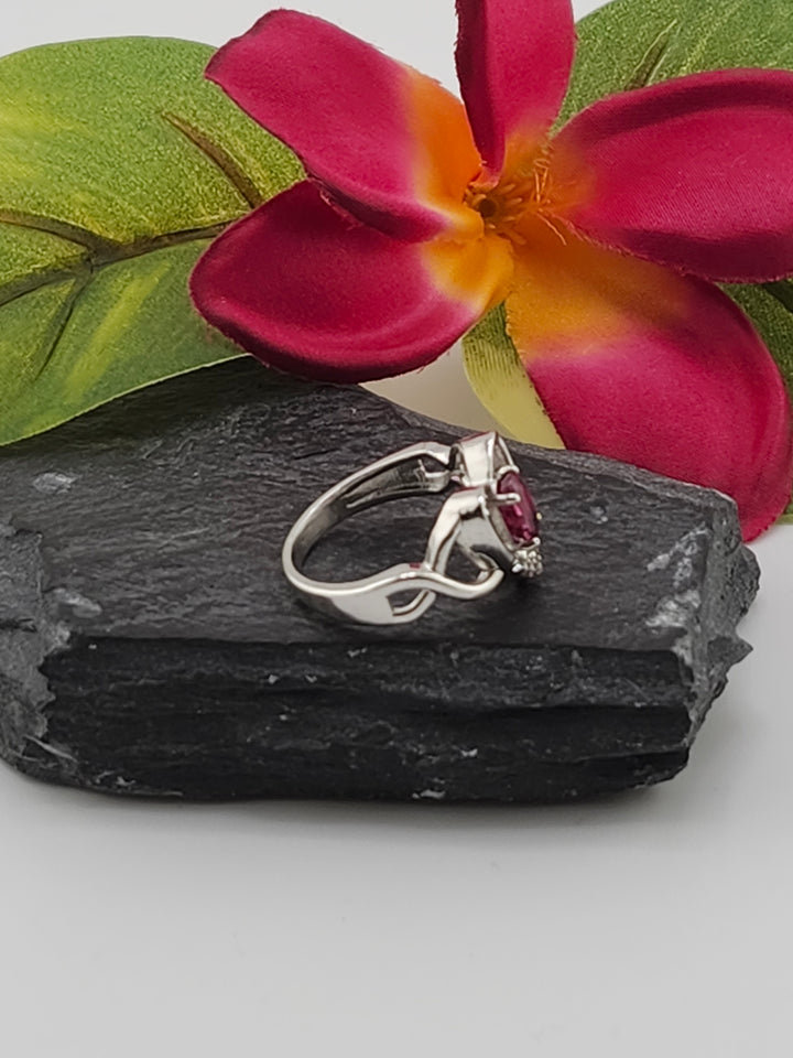 Tourmaline and 925 Sterling Silver Heart Ring with cz