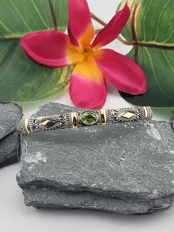 Bali 18k accented & Peridot Cuff Bracelet