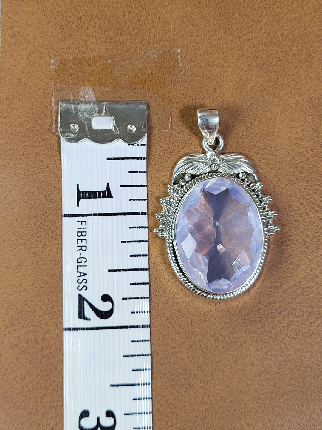 Natural Lavender Quartz 925 Sterling Silver Rose Cut Pendant - 1 3/4"