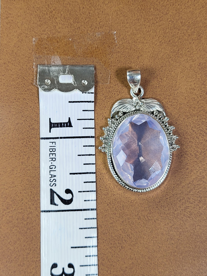 Natural Lavender Quartz 925 Sterling Silver Rose Cut Pendant - 1 3/4"