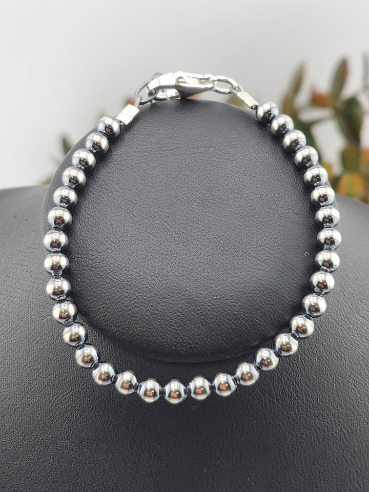 4mm 6"+1" Oxidized 925 Sterling Silver Bead Bracelet