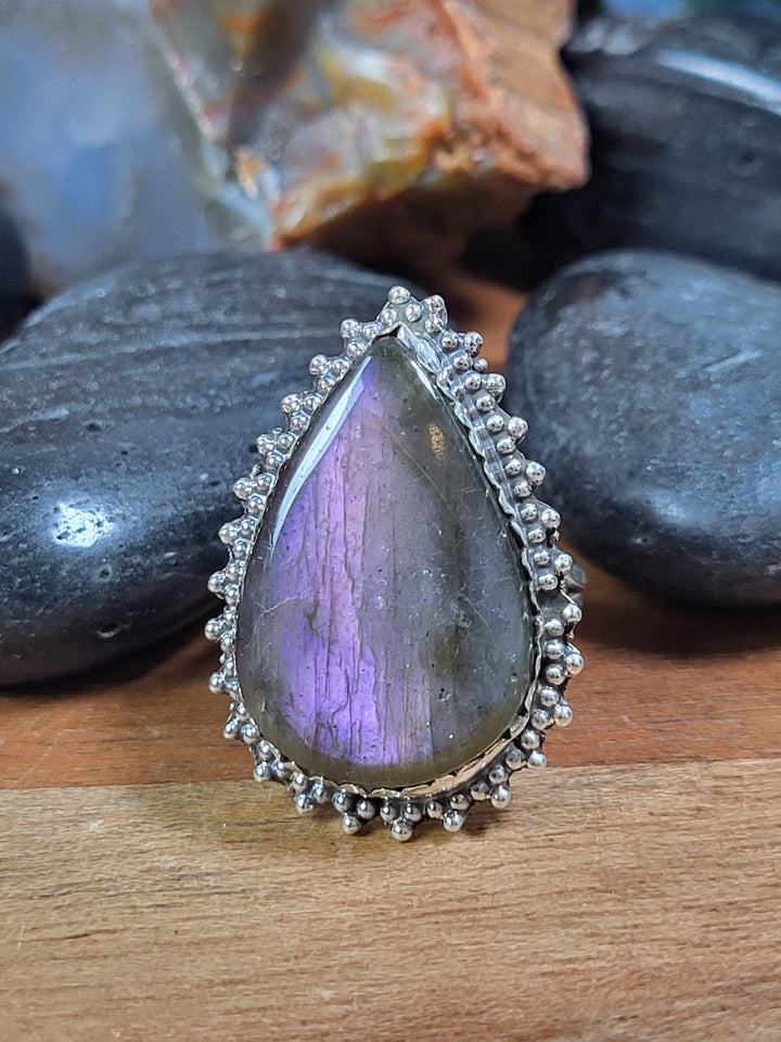 Natural Labradorite Ring 925 Sterling Silver Size 5