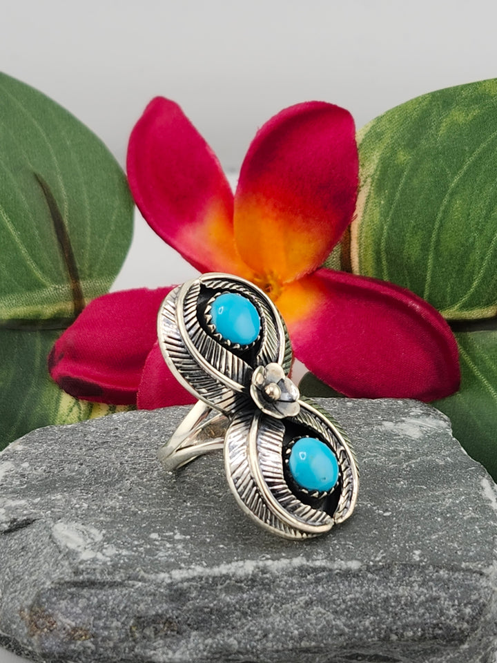 2 Stone Turquoise Ring Size 7.5