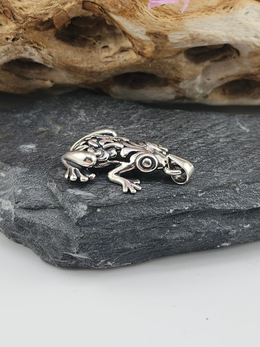 Sterling Floral Frog Pendant
