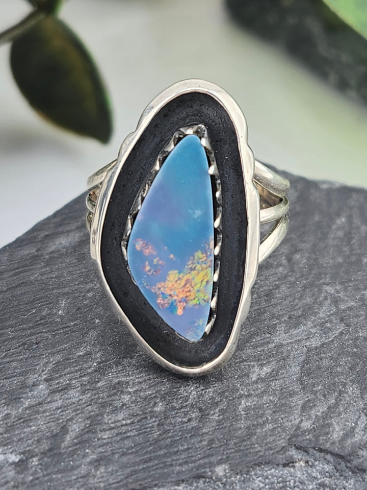 Austrailian Opal Doublet and 925 Sterling Silver Ring - Size 6.25