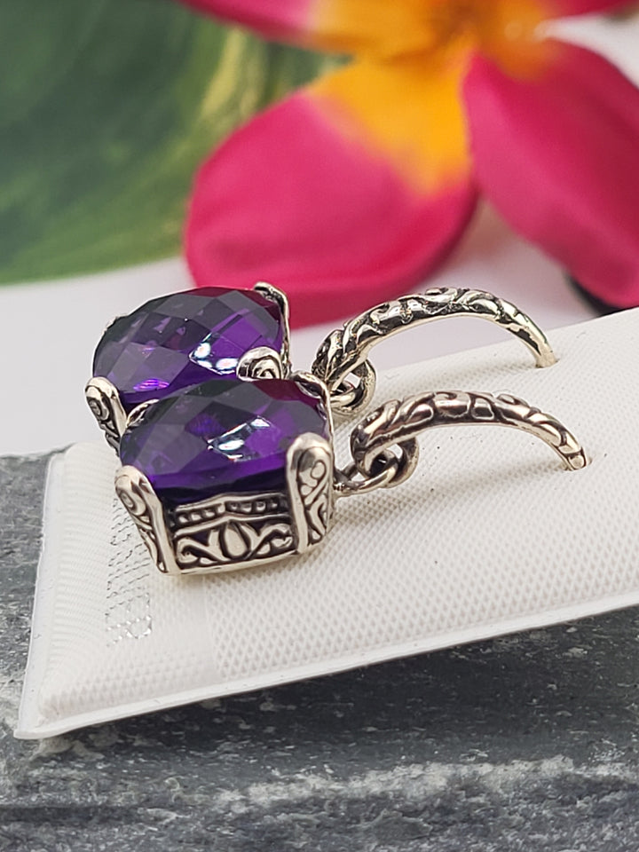 Amethyst/925 Sterling Silver Bali Dangle Earrings