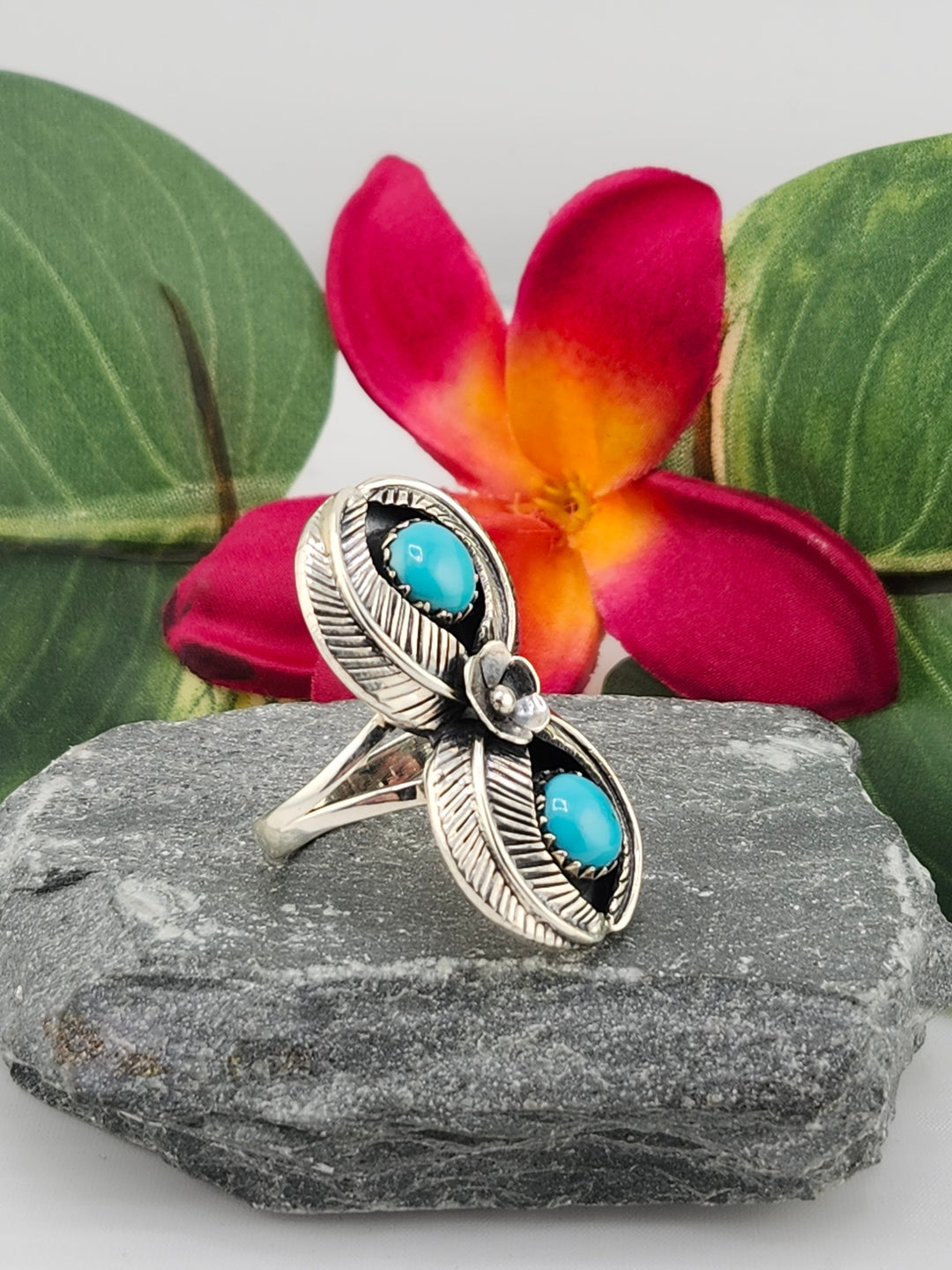 2 Stone Turquoise Ring Size 9.25