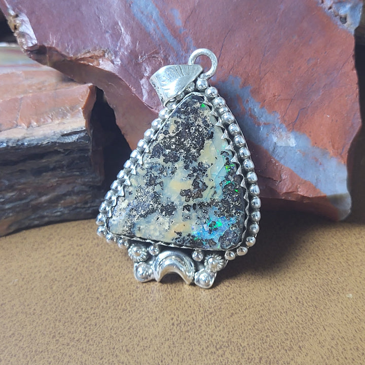 Natural Boulder Opal 925 Sterling Silver Pendant