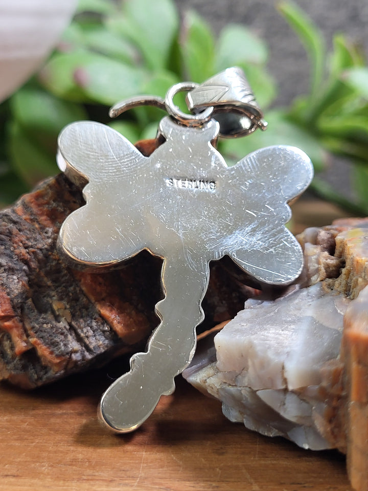Natural Spiny Oyster & Turquoise Dragonfly Pendant 925 Sterling Silver