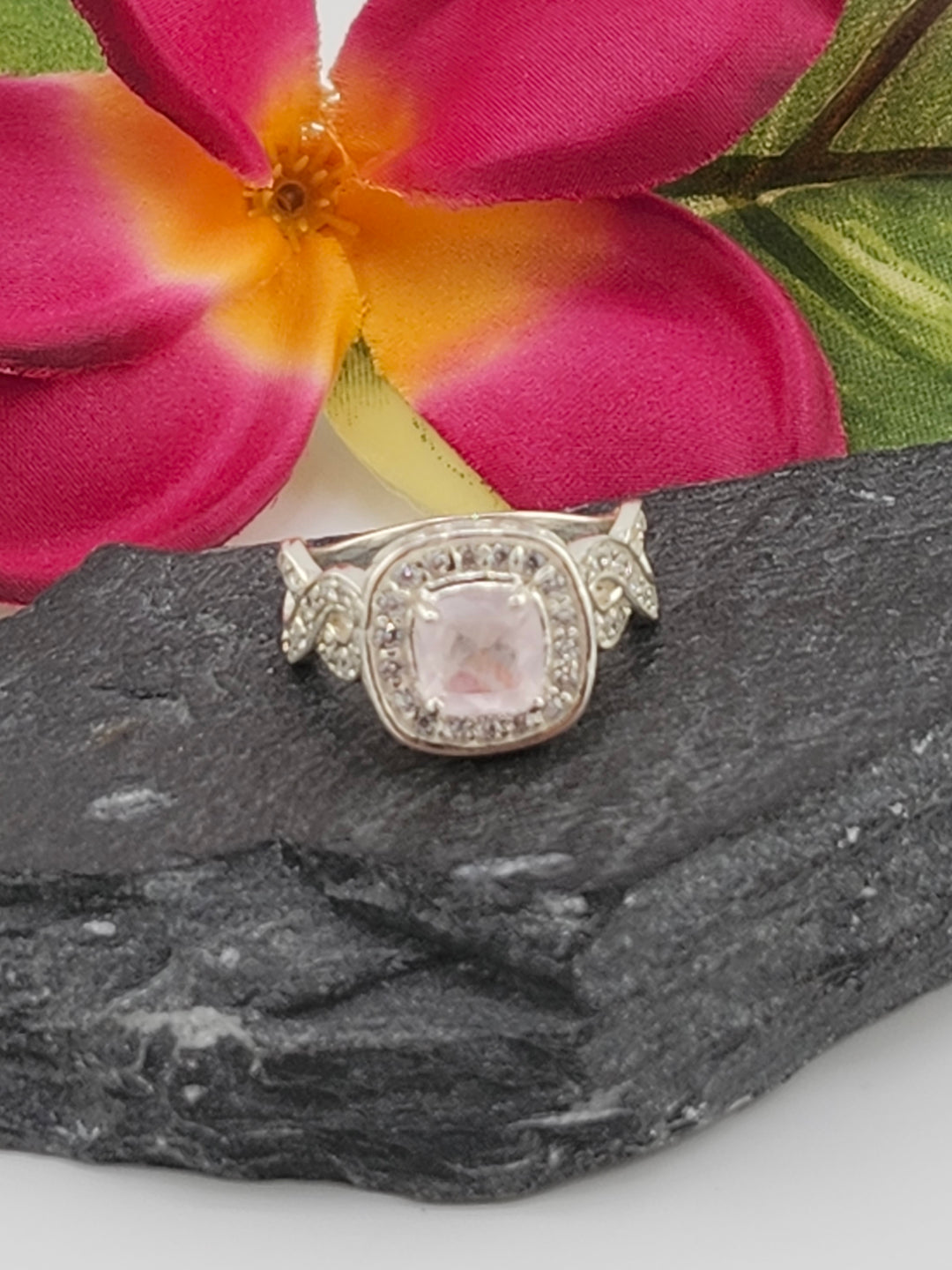Morganite 925 Sterling Silver Ring w/cz