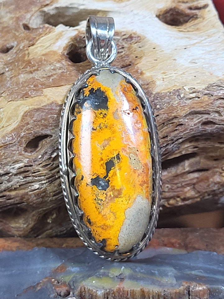 Natural Bumblebee Jasper 925 Sterling Silver Pendant - 2"