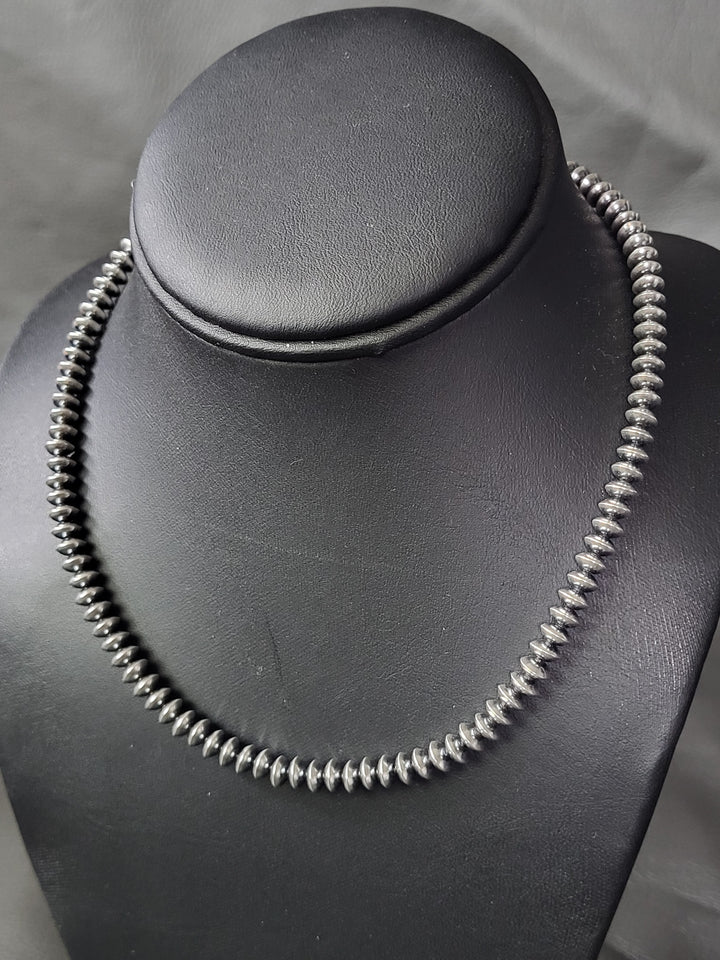 Oxidized 925 Sterling Silver Saucer Bead Necklace 6mm 14" + 2" extension