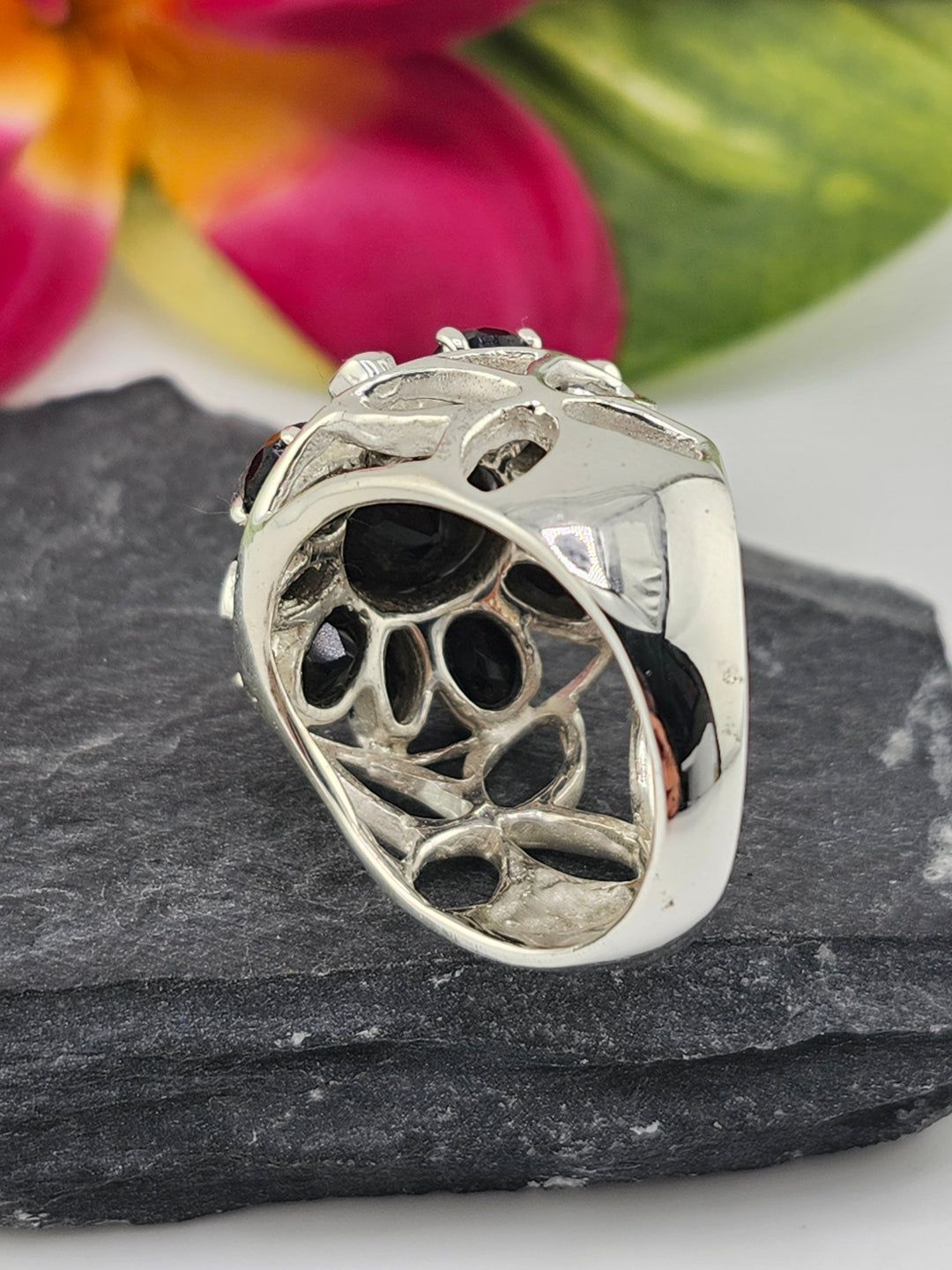 Cluster Black Onyx Flower Ring Size 10