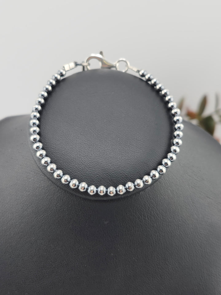 3mm 6"+1" Oxidized 925 Sterling Silver Bead Bracelet