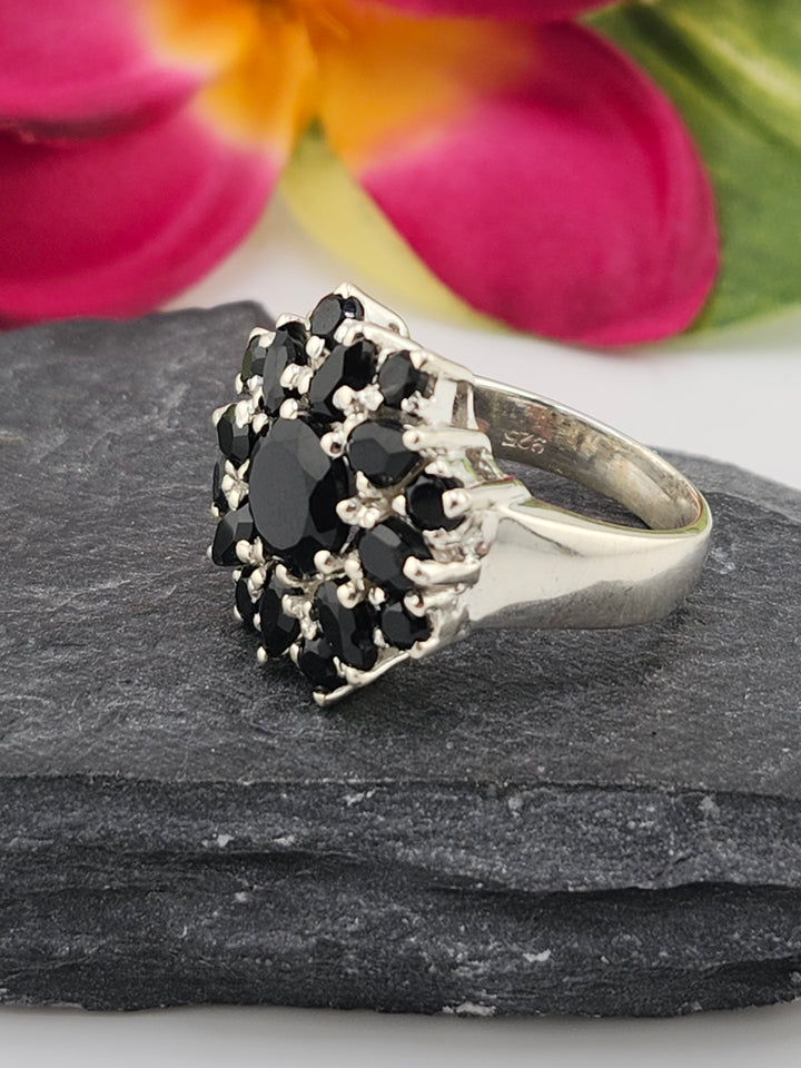 Cluster Black Onyx Ring Size 8