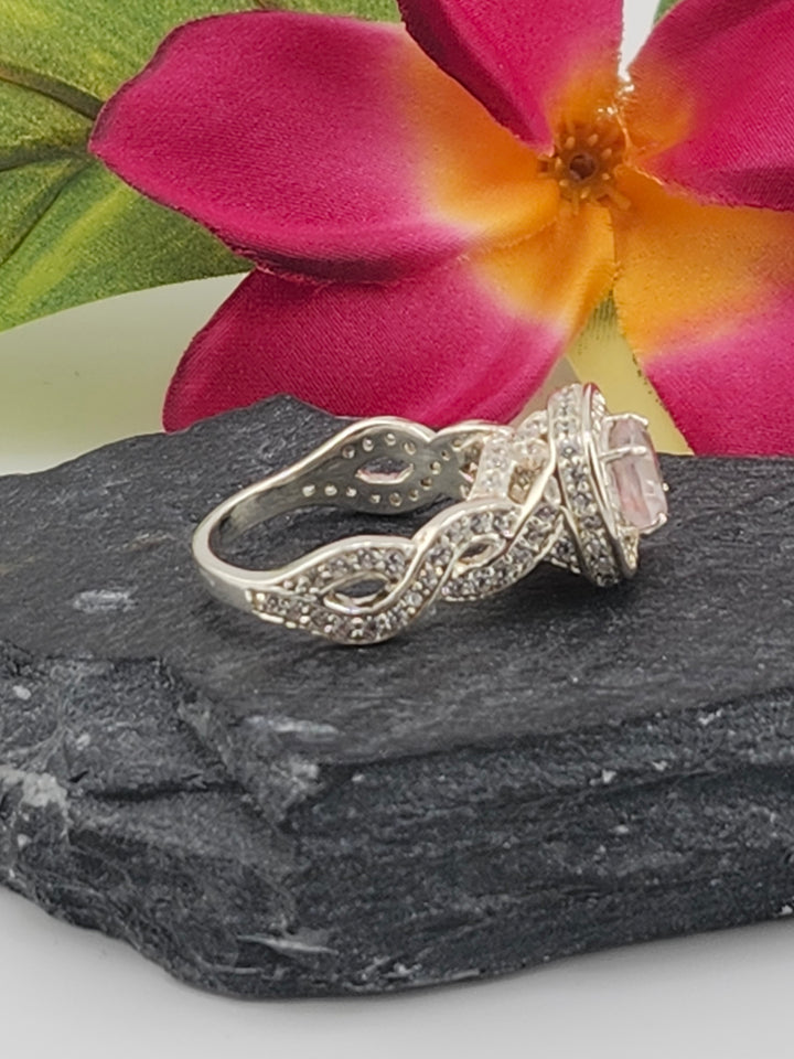 Morganite and 925 Sterling Silver Ring w/ cz