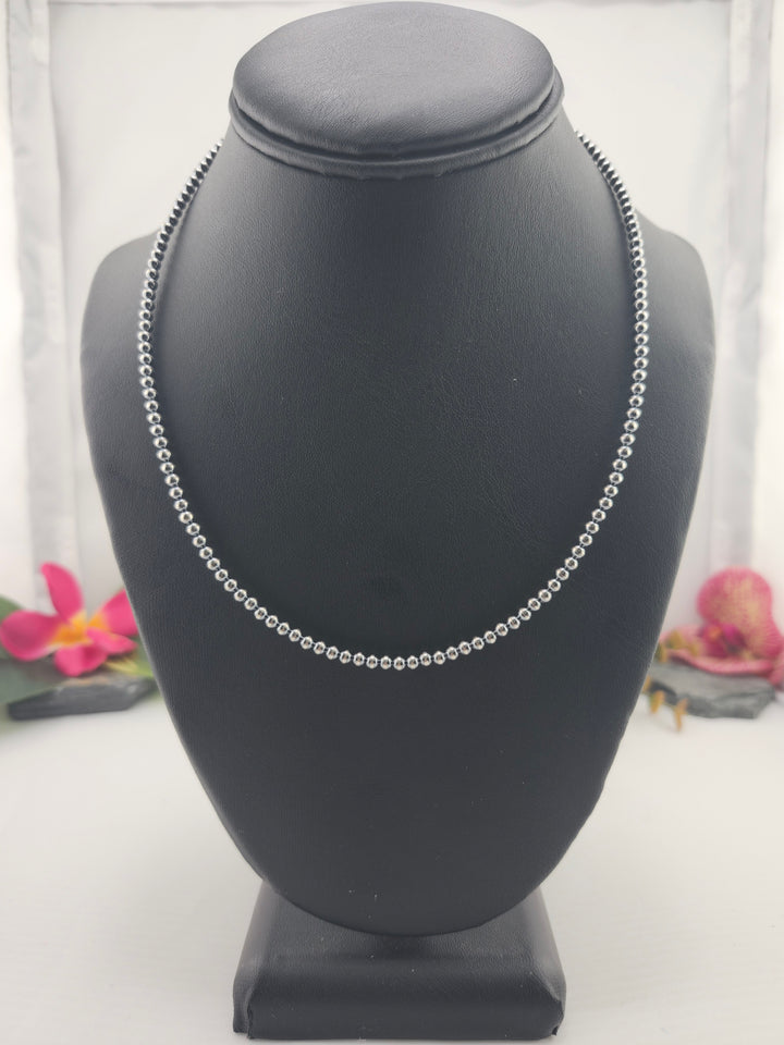 3mm 16"+2" Oxidized 925 Sterling Silver Bead Necklace