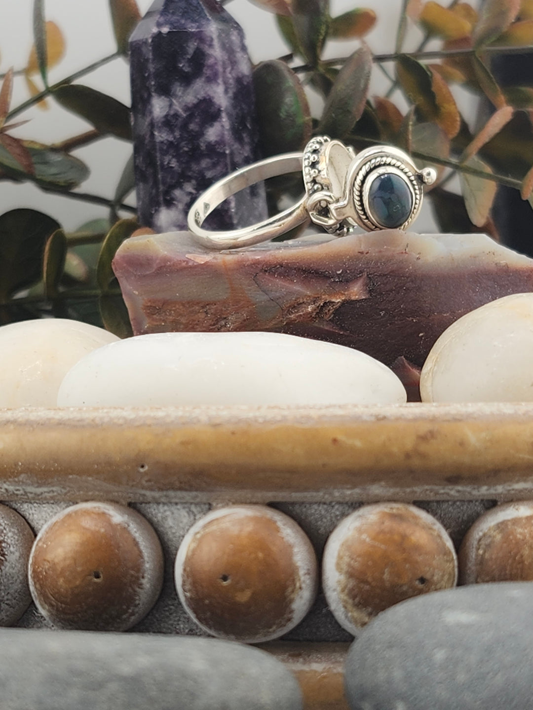 Black Ethiopian Opal & 925 Sterling Silver Lockett Ring Size 10