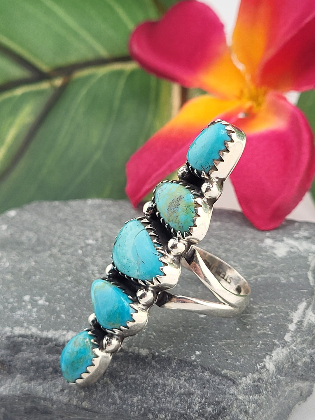 5 Stone Kingman Turquoise Ring Size 8