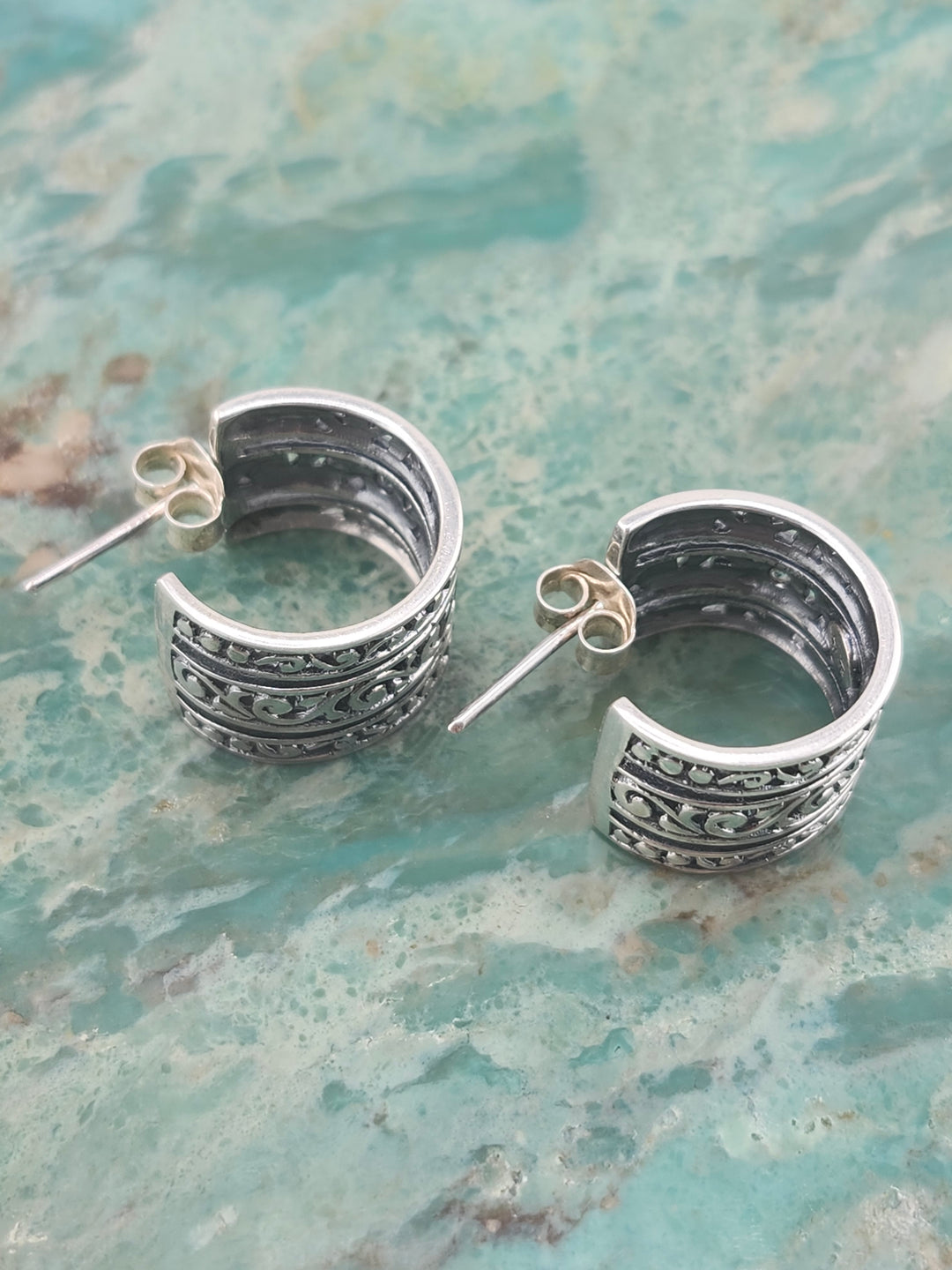 Bali 925 Sterling Silver/18k and Topaz Stud Hoop Earrings