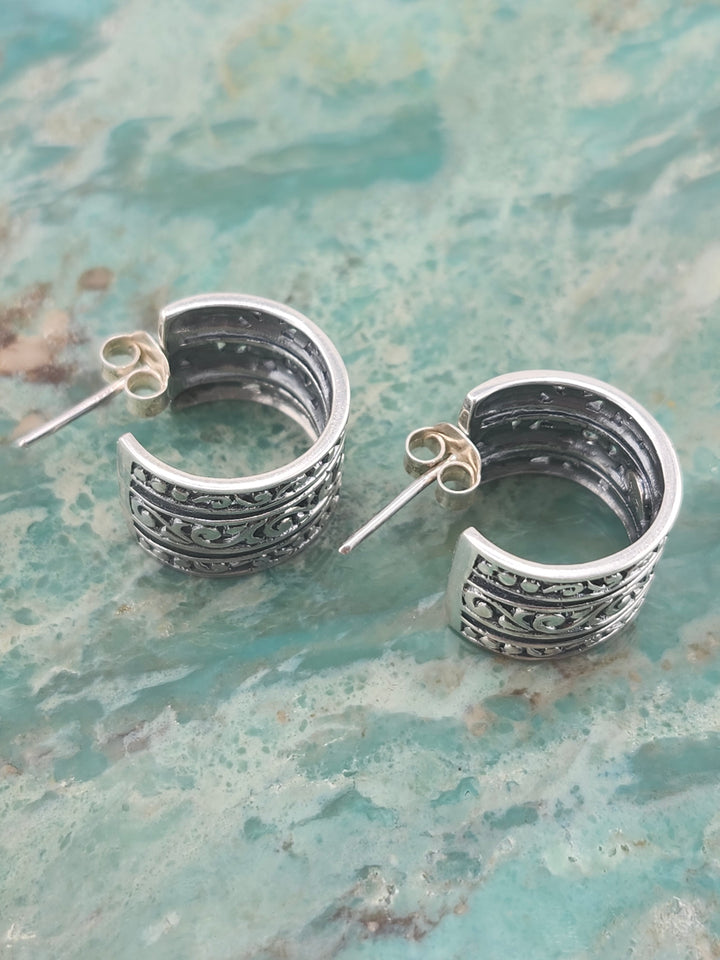 Bali 925 Sterling Silver/18k and Topaz Stud Hoop Earrings
