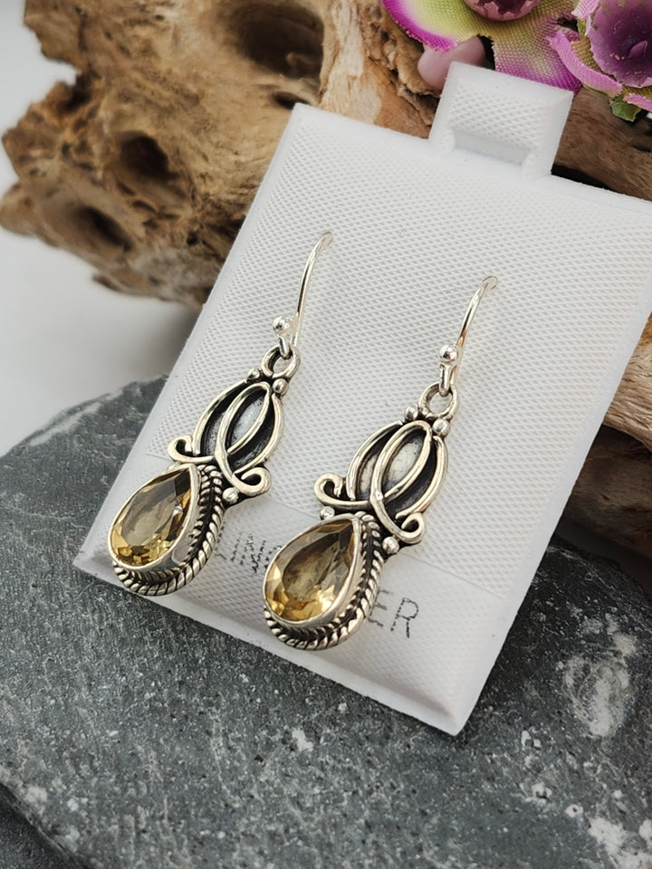 Citrine Teardrop Dangle Earrings