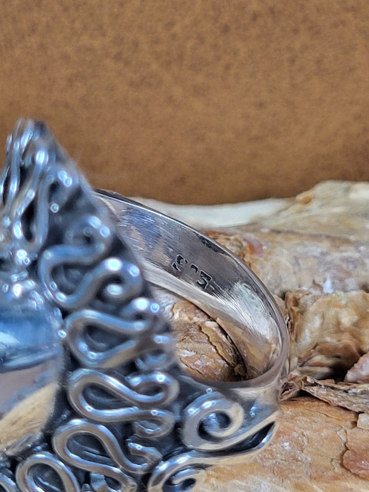 Natural Tiger's Eye 925 Sterling Silver Ring - Size 7 3/4