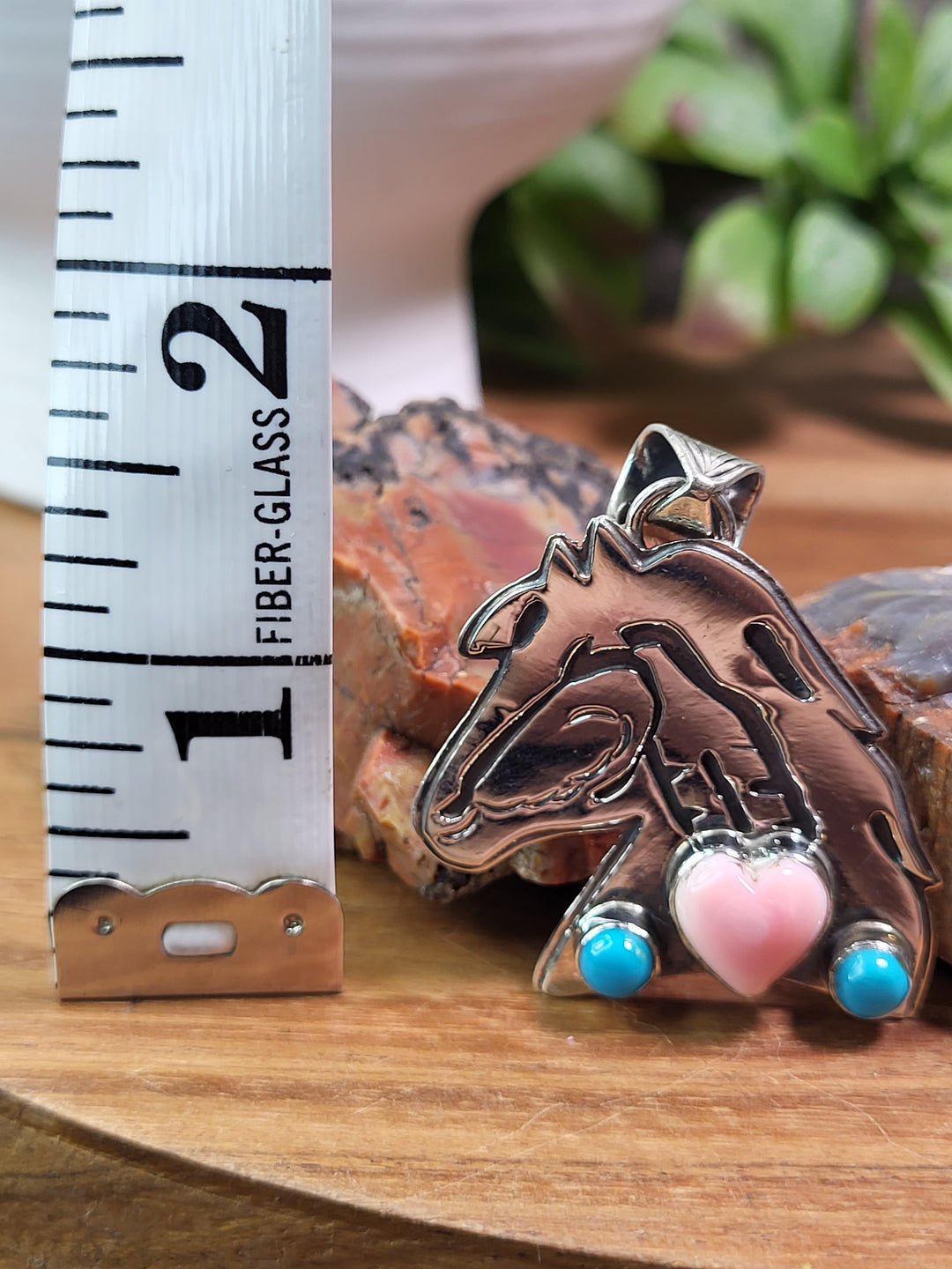 Natural Queen Conch & Turquoise Horse Pendant 925 Sterling Silver