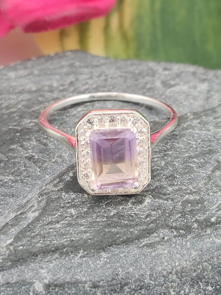 Ametrine/Cubic Zirconia 925 Sterling Silver Ring - Size 8